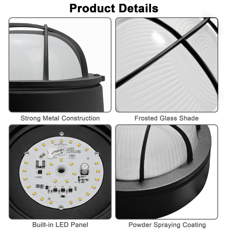 LED Outdoor Wall Mount with Ellipse Frosted Glass Shade,Dimmable, 3000K, 900 Lumens, Matte Black