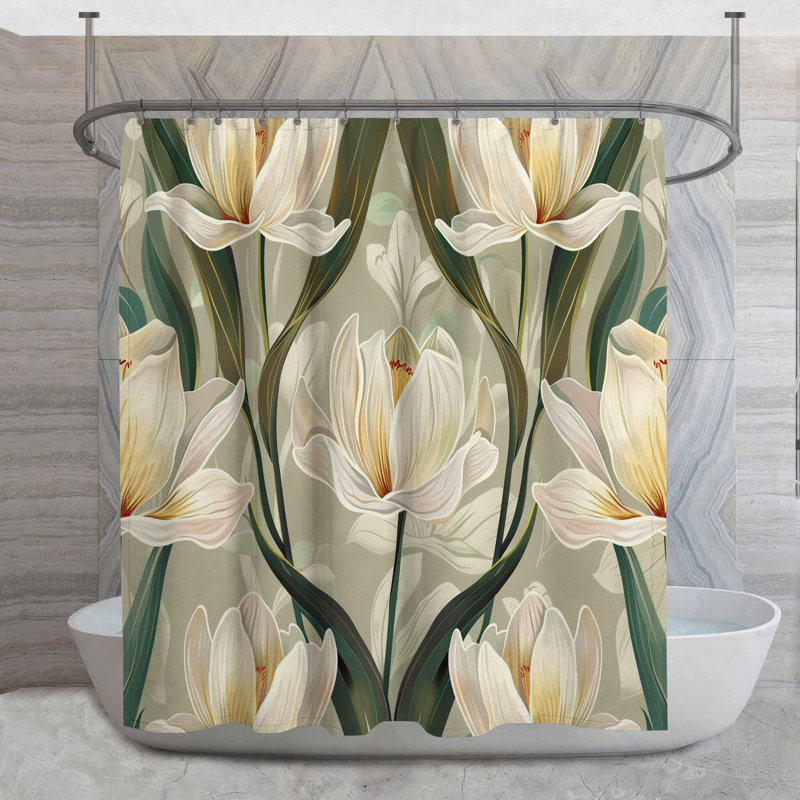Rideau de douche Lilies - Décoration de salle de bain fleurs, H 73 po x l 70 po
