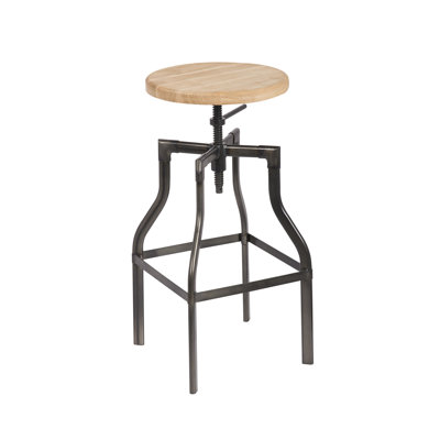 Tabouret de bar réglable en métal avec siège en bois noir 94142