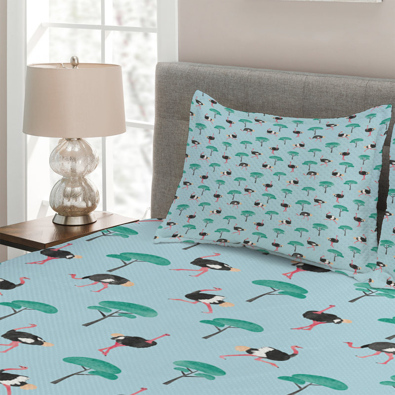 Ostrich Eclectic Polyester Coverlet, King Bedspread + 2 Shams