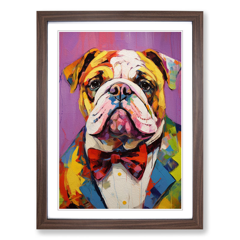 British Bulldog Expressionism - Framed Print, 64cm H x 46cm W x 2cm D, Walnut Framed