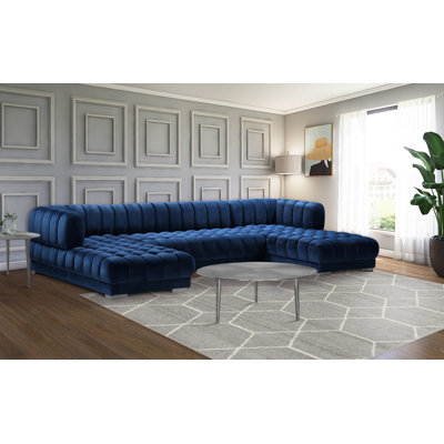 143" Wide Velvet Symmetrical Sectional