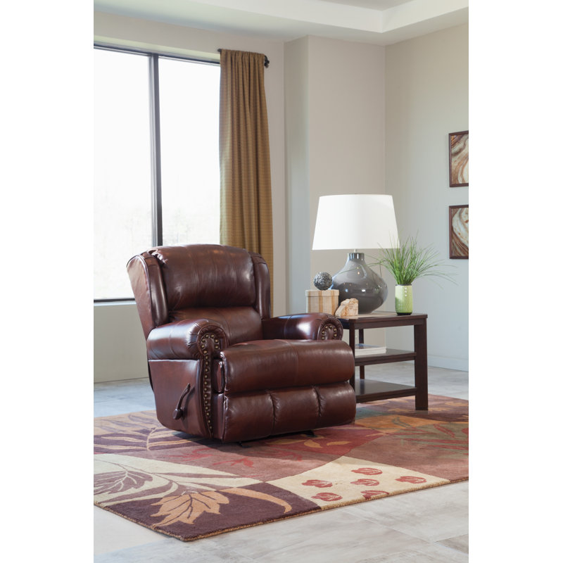Woodville Top Grain Italian Leather Match Recliner with Pocketed Coil Seating, Walnut Leather Match, Manual