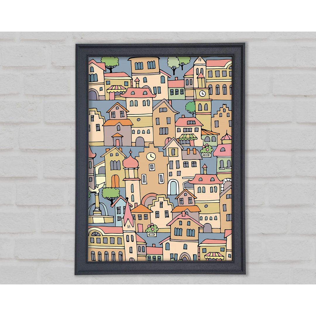 Town Houses Framed Print - Einzelnes Bild im Rahmen auf Leinwandbild