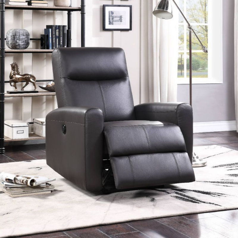 Fauteuil inclinable électrique en cuir fleur avec dossier capitonné et accoudoirs inclinés pour un confort ultime