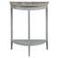 Console en chêne gris et demi-lune grise avec tablette inférieure