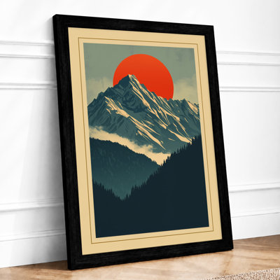 Mountain Under Red Sun Minimalist - Framed Print