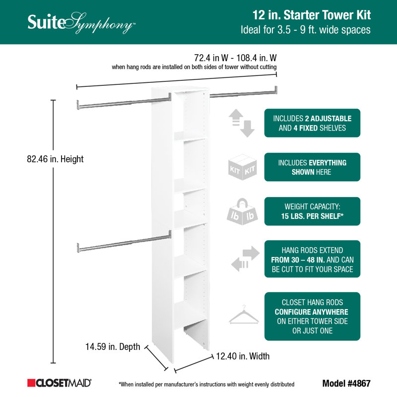 SuiteSymphony 13" W - 82" H Closet System Starter Kit