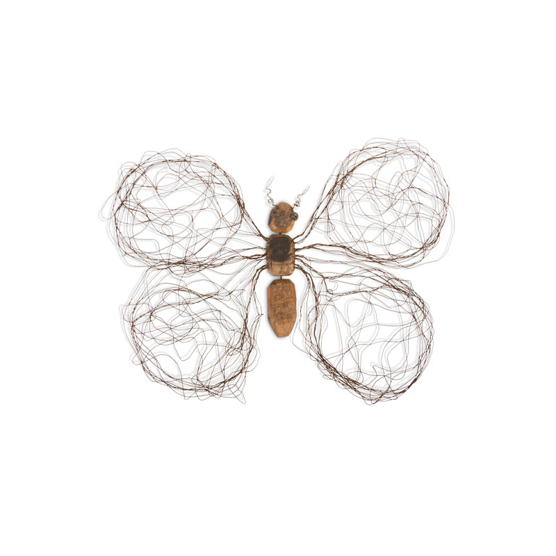 Large Brown Recycled Wood and Wire Butterfly Wall Art