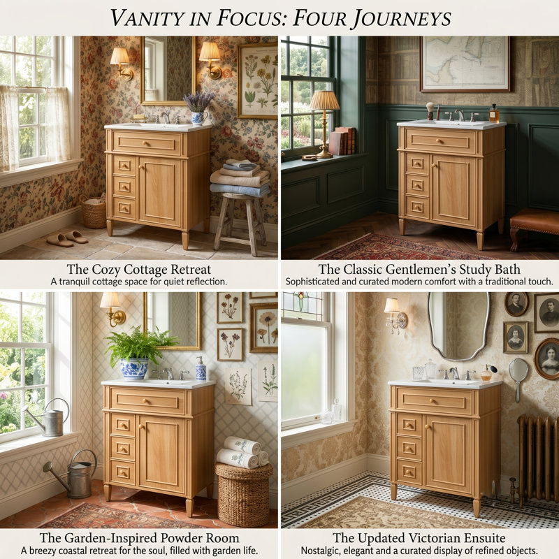 24" Freestanding Bathroom Vanity With Ceramic Sink, Solid Wood Frame, 1 Flip-Out Drawer & 1 Door Storage & 2 Soft-Close Drawers
