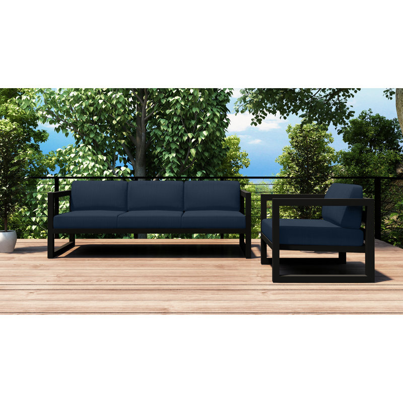 Smith Patio Sofa and Lounge Chair with Sunbrella® Cushions, Spectrum Indigo Sunbrella®, Slate