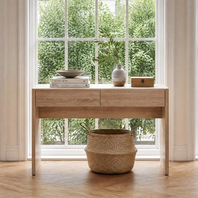 Console naturelle 47 po, table d'entrée étroite avec 2 tiroirs | Panneau de mélamine épais, plateau de table résistant à l'usure, rangement classifié multi-tiroirs