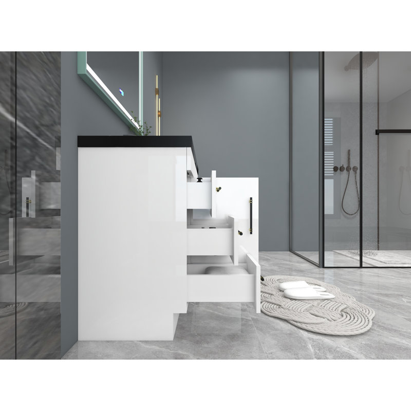 Ensemble de meuble-lavabo simple 42 po Camoya, Blanc très luisant, Noir mat