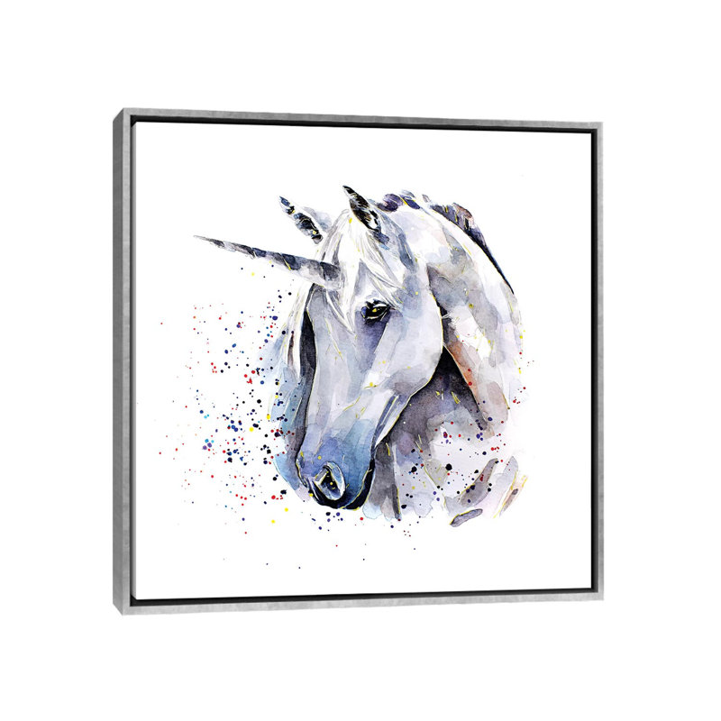 Licorne par Edwatercolours-impression, Toile avec cadre argenté, Pas de tapis, H 18 po x l 18 po x 1,5 po