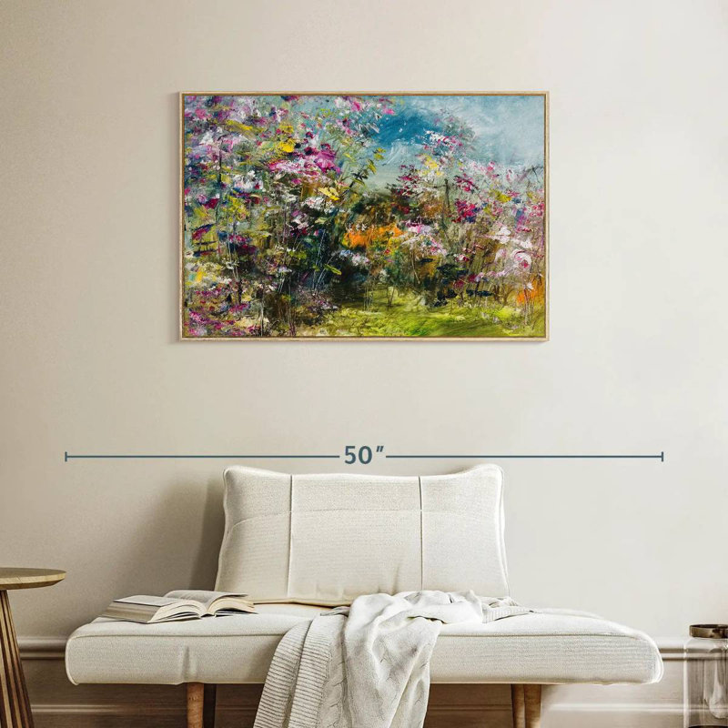 Abstrait fleur sauvage, Cadre flottant en bois naturel, 37 po x 25 po