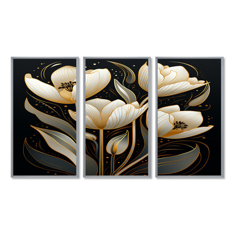 Gosnold - Ensemble d'art mural tulipes, Encadrement argenté, H 32 po x l 48 po x P 1 po