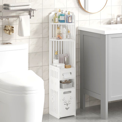Armoire de rangement mince pour salle de bain avec porte-papier hygiénique, organisateur de coin au sol, armoire autoportante triangulaire étroite pour petite salle de bain, salon, cuisine, chambre à coucher
