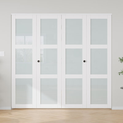 Frosted Glass And Solid Manufactured Wood Bi-Fold Door With Installation Hardware Kit