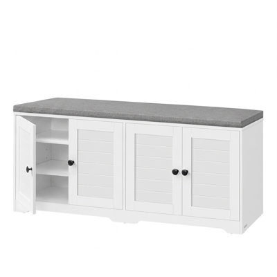 Banc d'entrée rembourré à 3 niveaux avec rangement pour chaussures et tablettes réglables