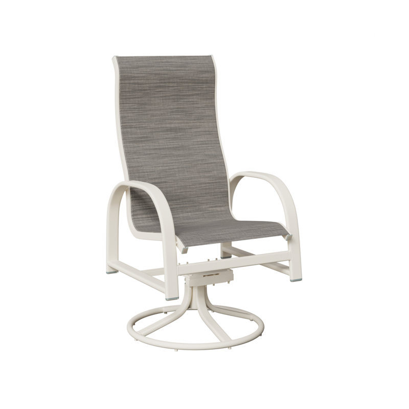 Chaise de salle à manger pivotante à haut dossier en aluminium blanc mat Amma Pearl, Mica perle, Aluminium blanc mat