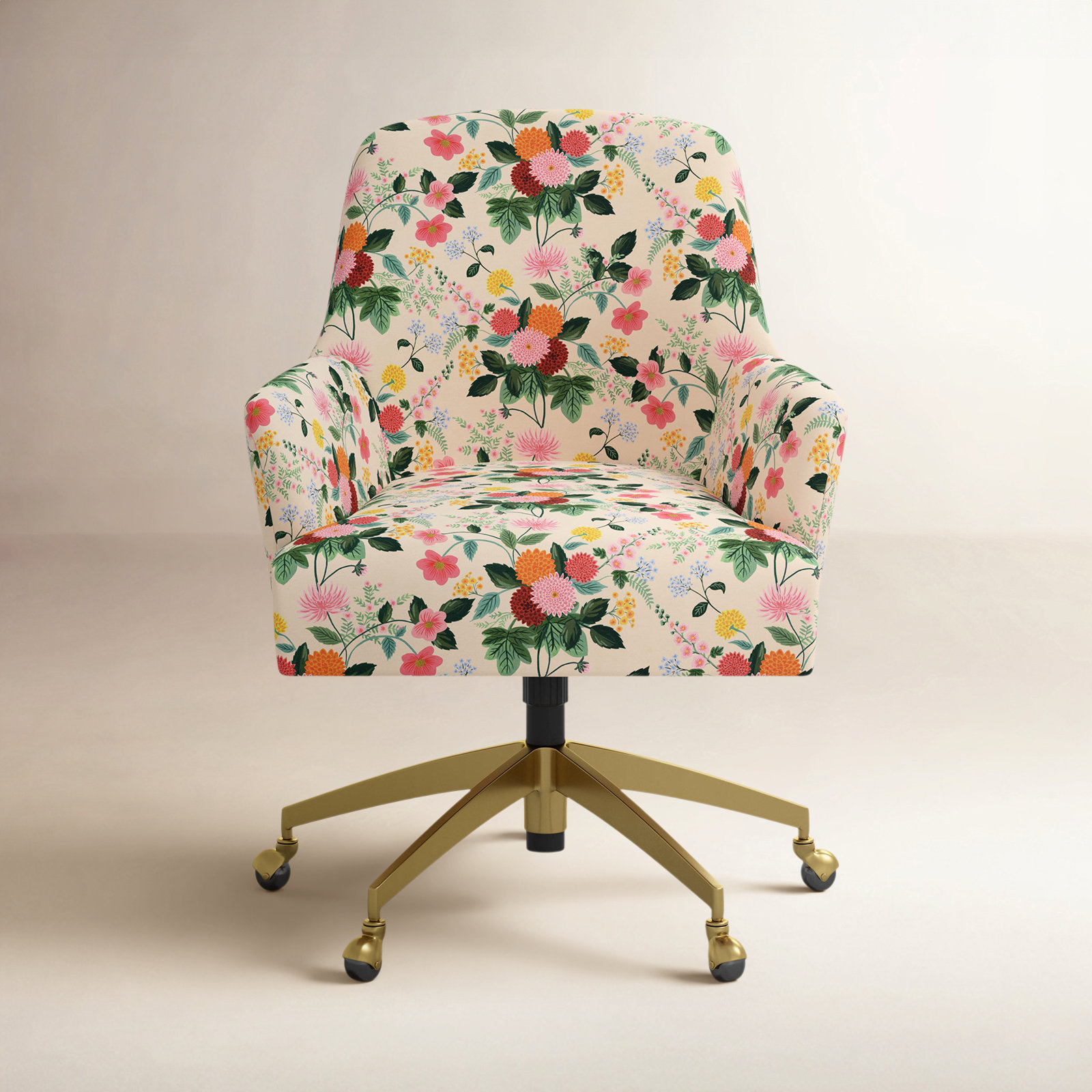 Yvette Chair, Brushed Gold, Dahlia Multi