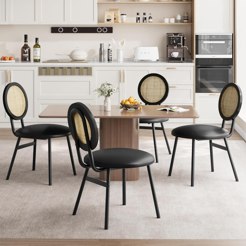 Rattan Dining Chairs (Set Of 4), Solid Legs, Black