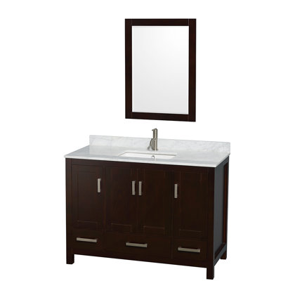 Meuble-lavabo simple autoportant 48 po avec plateau en marbre Sheffield et miroir 24 po Sheffield