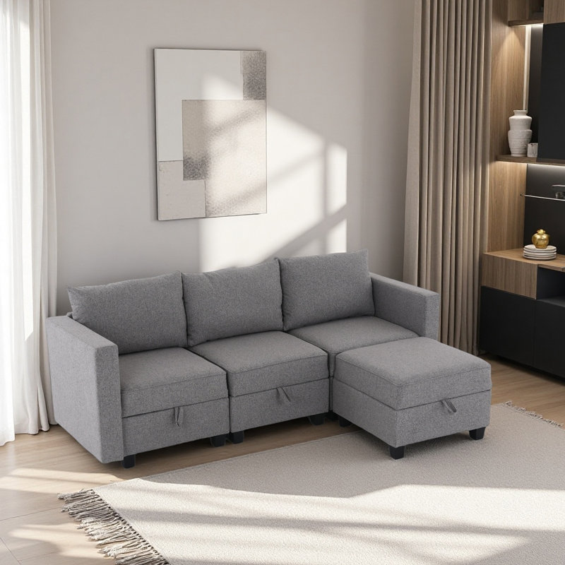 Petit canapé modulaire à 3 places avec canapé modulaire en L et canapé gris foncé, Gris foncé