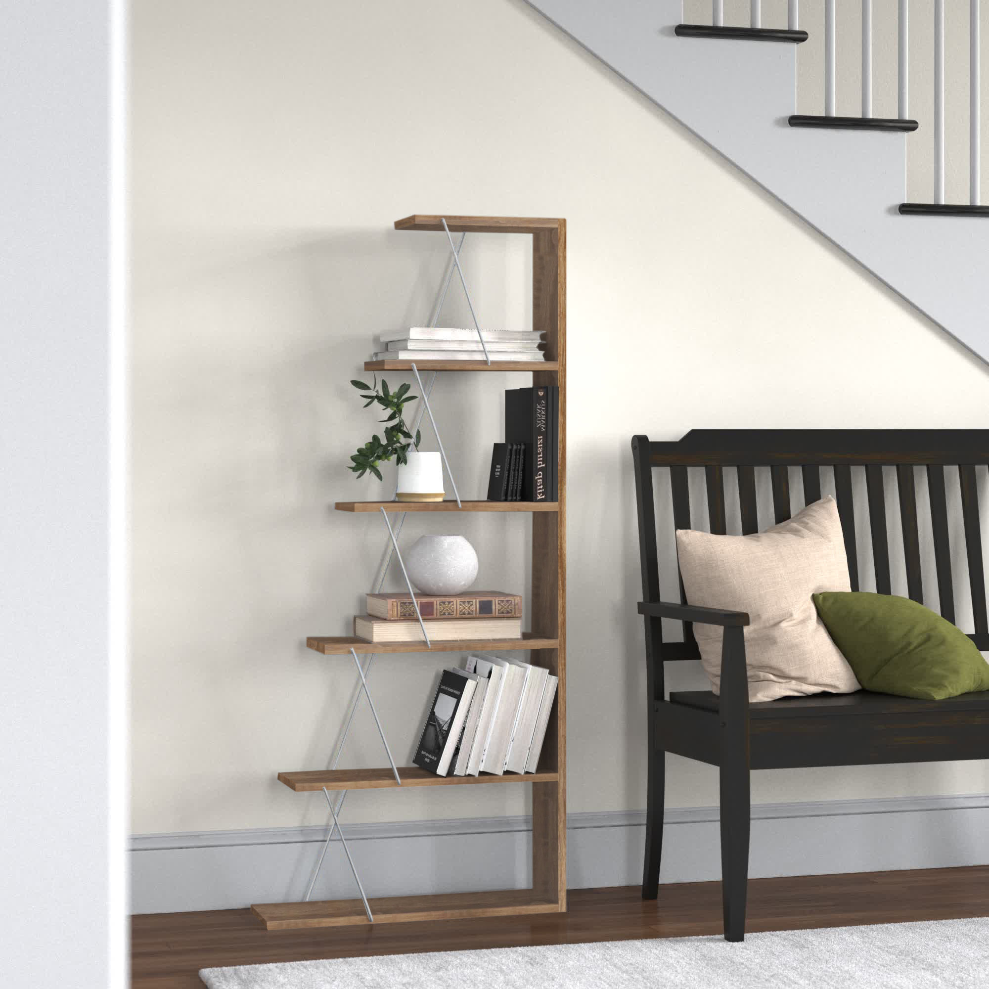 Corrigan Studio Meira 57'' H x 25'' W Ladder Bookcase, Modern 5 Tier