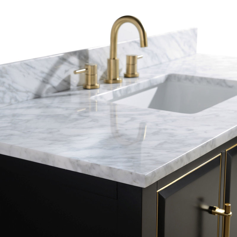 Mason 48" Single Bathroom Vanity with Carrara Marble Top, Matte Gold, Carrara White, Black