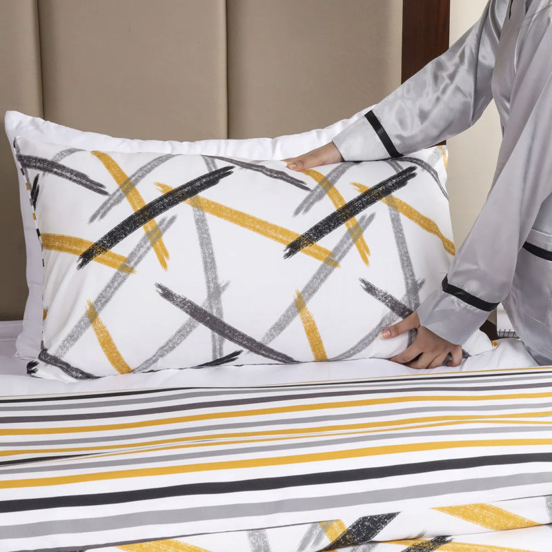 Reversible Microfiber Modern Striped Duvet Cover Set With Pillow Cases, Kingsize Duvet Cover Set + 2 Standard Pillowcases