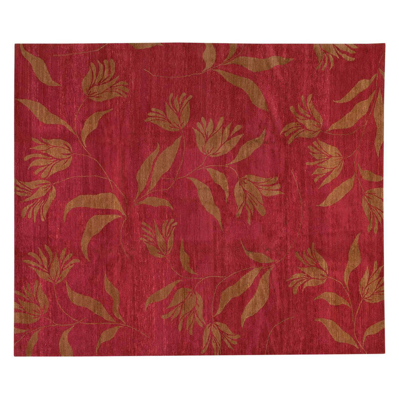 Wool Floral Area Rug in Brown/Pink, Rectangle 8' x 10'