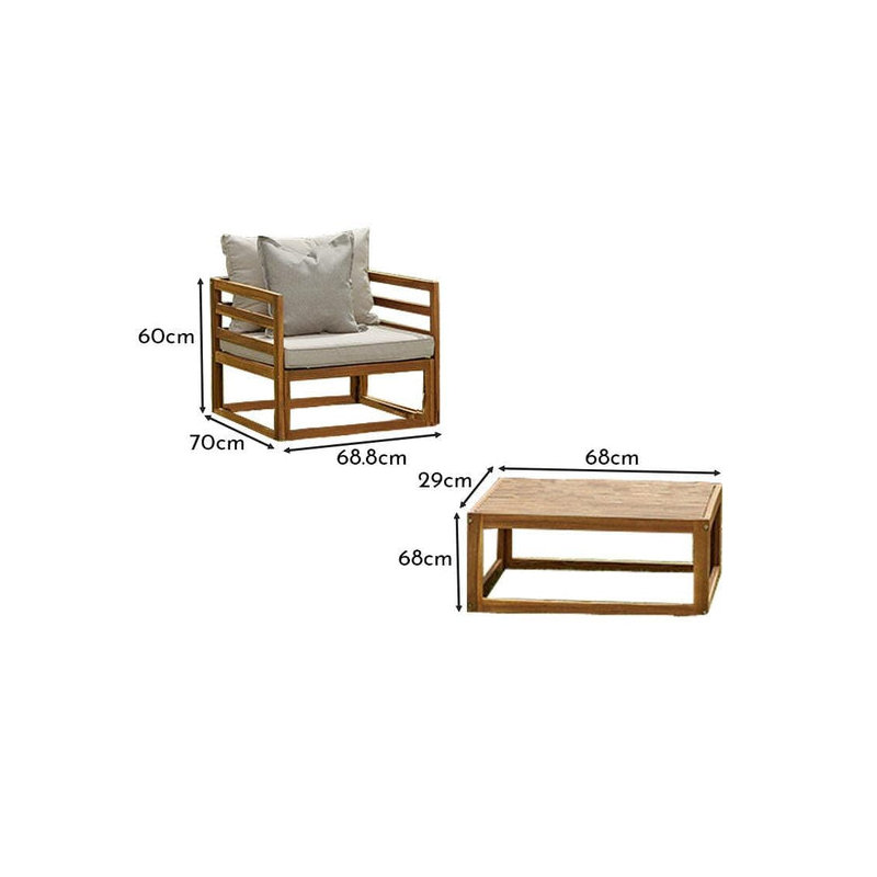 Rimasha Rowan Wooden Garden 2 Armchairs & Coffee Table - Natural