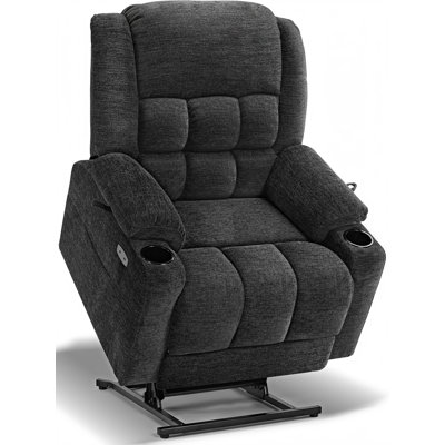Wide Lay Flat Power Lift Recliner Chair for Elderly, Oversized Electric Recliner Lift Chair for Adults with Heat and Massage, Cup Holders, 400lbs Heavy Duty, Dark Grey