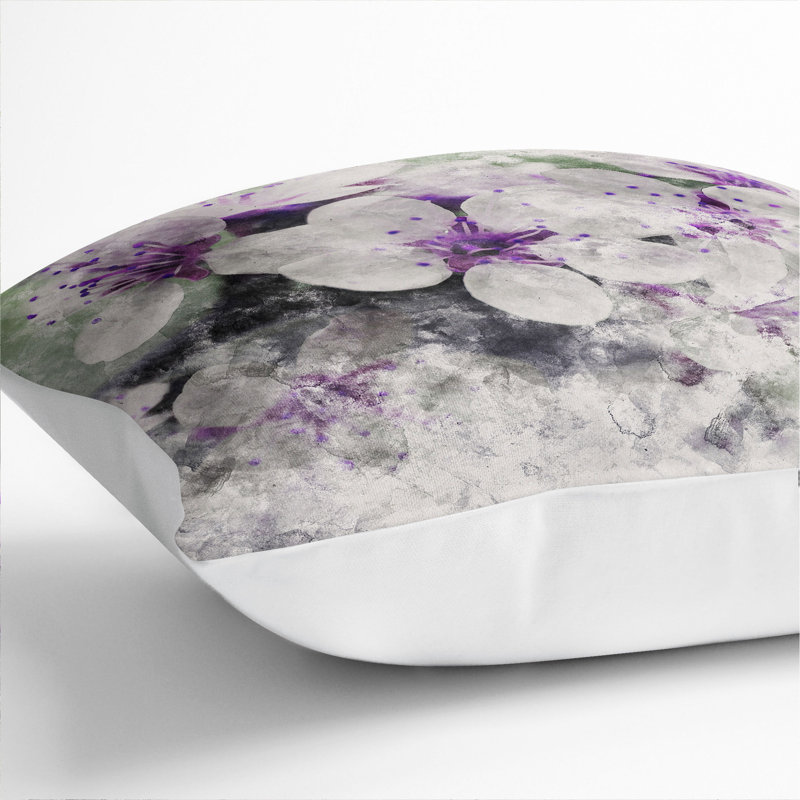 White and Purple Blossoms Scatter Cushion, 55cm H x 55cm W x 20cm D, White