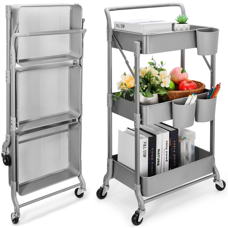 34'' H x 15'' W Utility Cart with Wheels, Gray