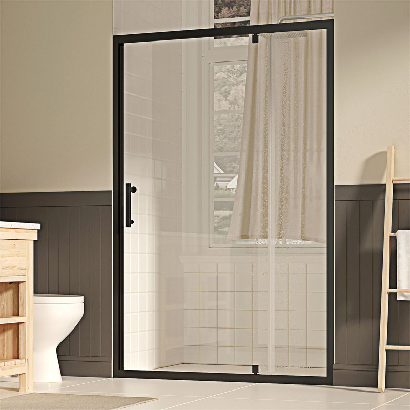 Porte de douche pivotante en verre trempé, Noir mat