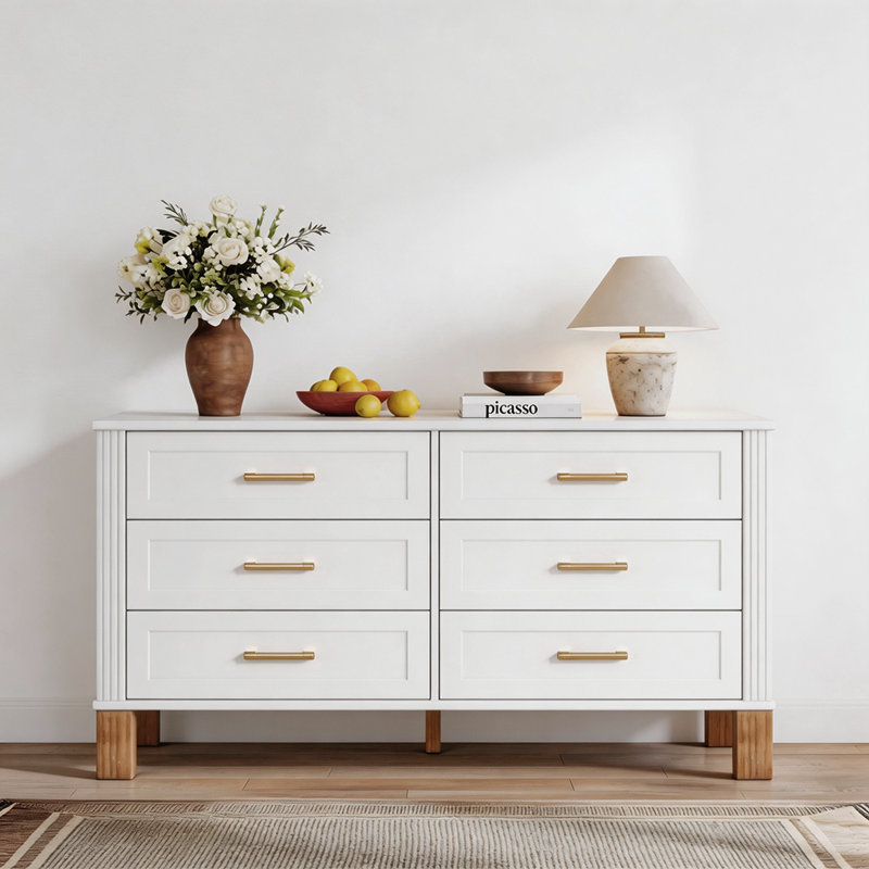 Commode double 6 tiroirs en bois robuste, Blanc