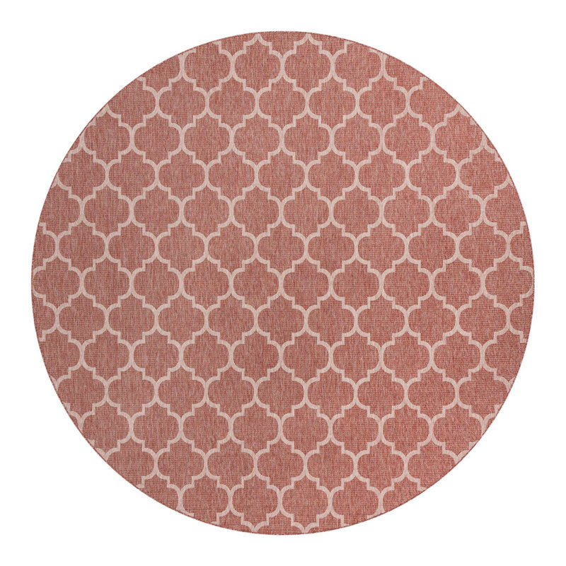 Tapis intérieur / extérieur géométrique rouge rouille, Rond 13 pi