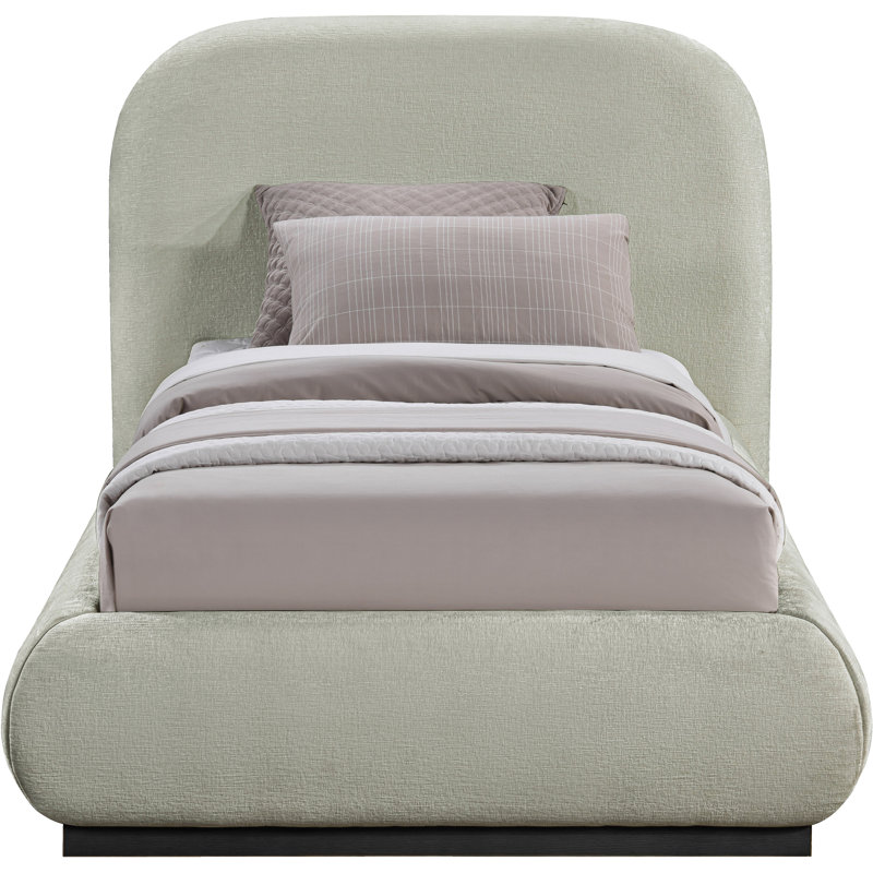 Humayrah Upholstered Panel Bed, Twin, Mint Chenille Fabric / Stained Black