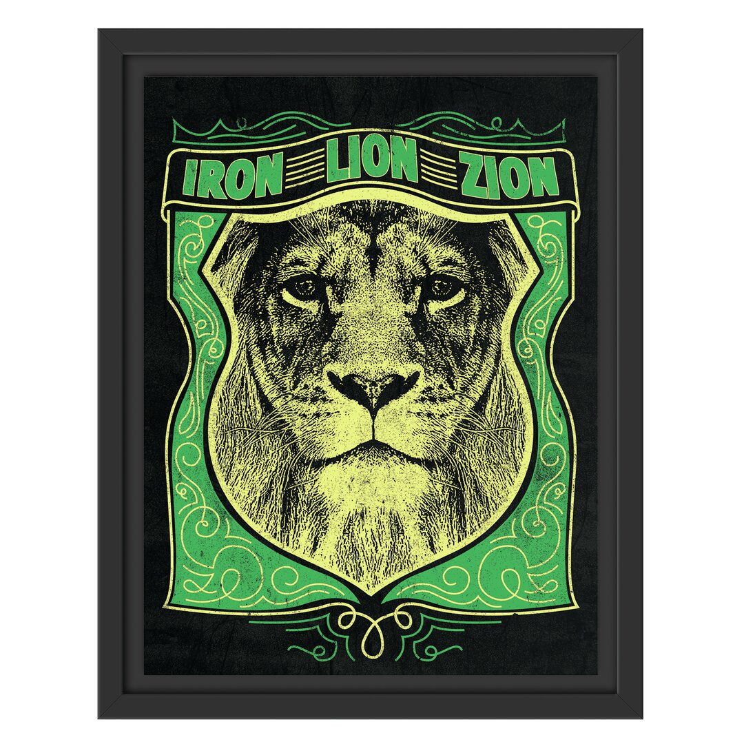 Gerahmtes Wandbild Iron Lion Zion in Schwarz