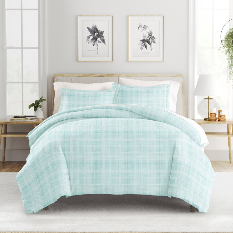 Becky Cameron Plaid Duvet Cover Set, Aqua, Full/Queen Duvet Cover + 2 Shams