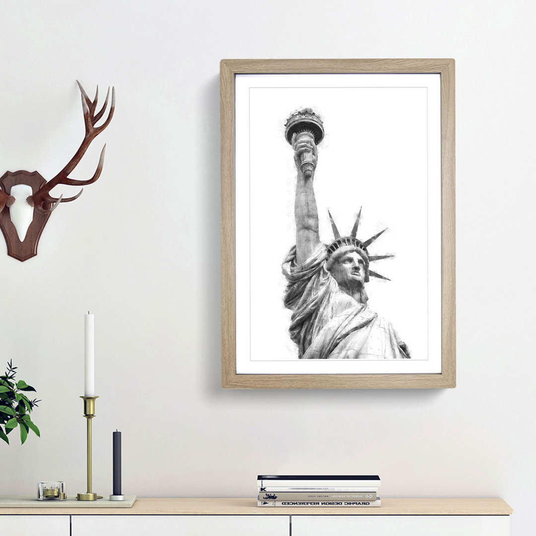 Statue Of Liberty In New York City Abstract Painting - Framed Print