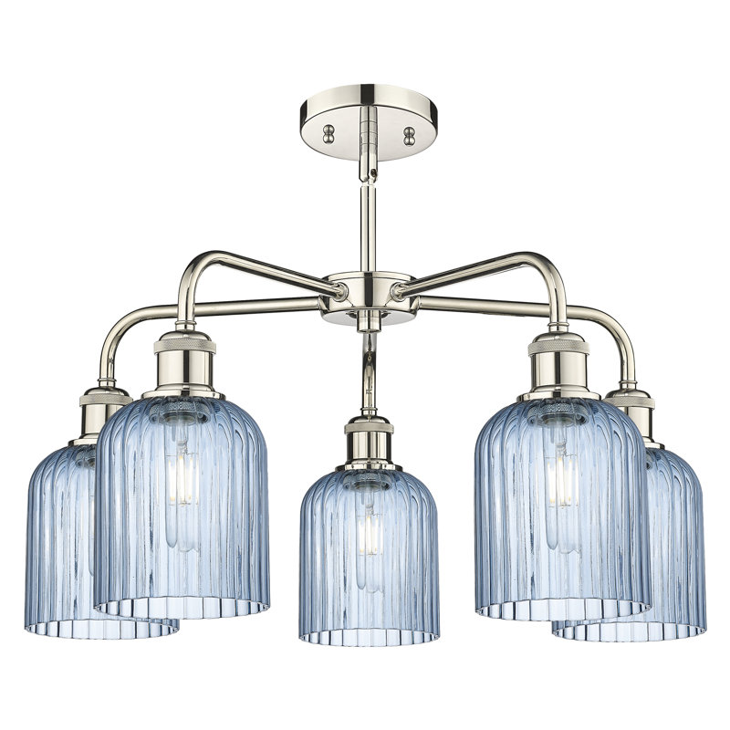 Lustre suspendu à 5 lumières de 23 po Ballston - Trig, Bleu princesse, Nickel poli
