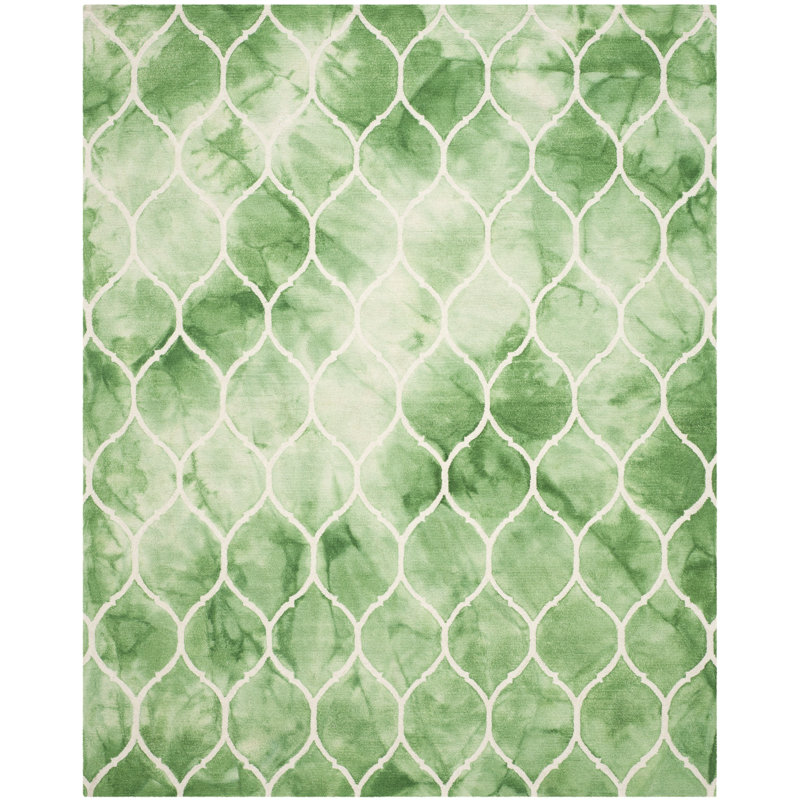 Coleman Hand Tufted Wool/Cotton Geometric Rug in Green/Ivory, Rectangle 8' x 10'