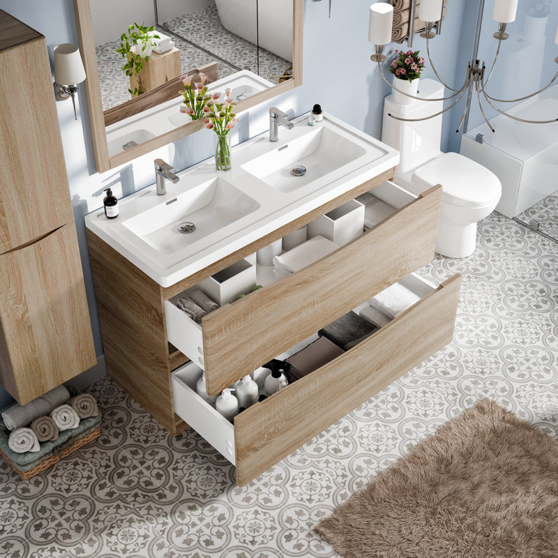 Ensemble de meuble-lavabo double 48 po Firkins, Chêne blanc