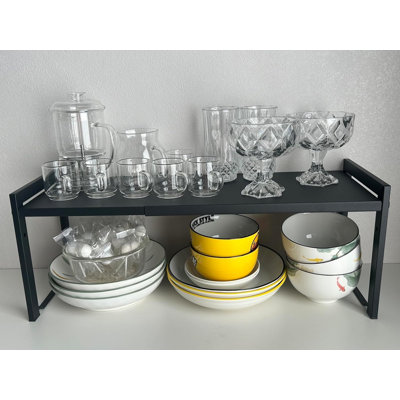 Expandable Cabinet Shelf Organizer Stackable Kitchen Counter Shelf Rack Sink Riser Countertop Storage Black
