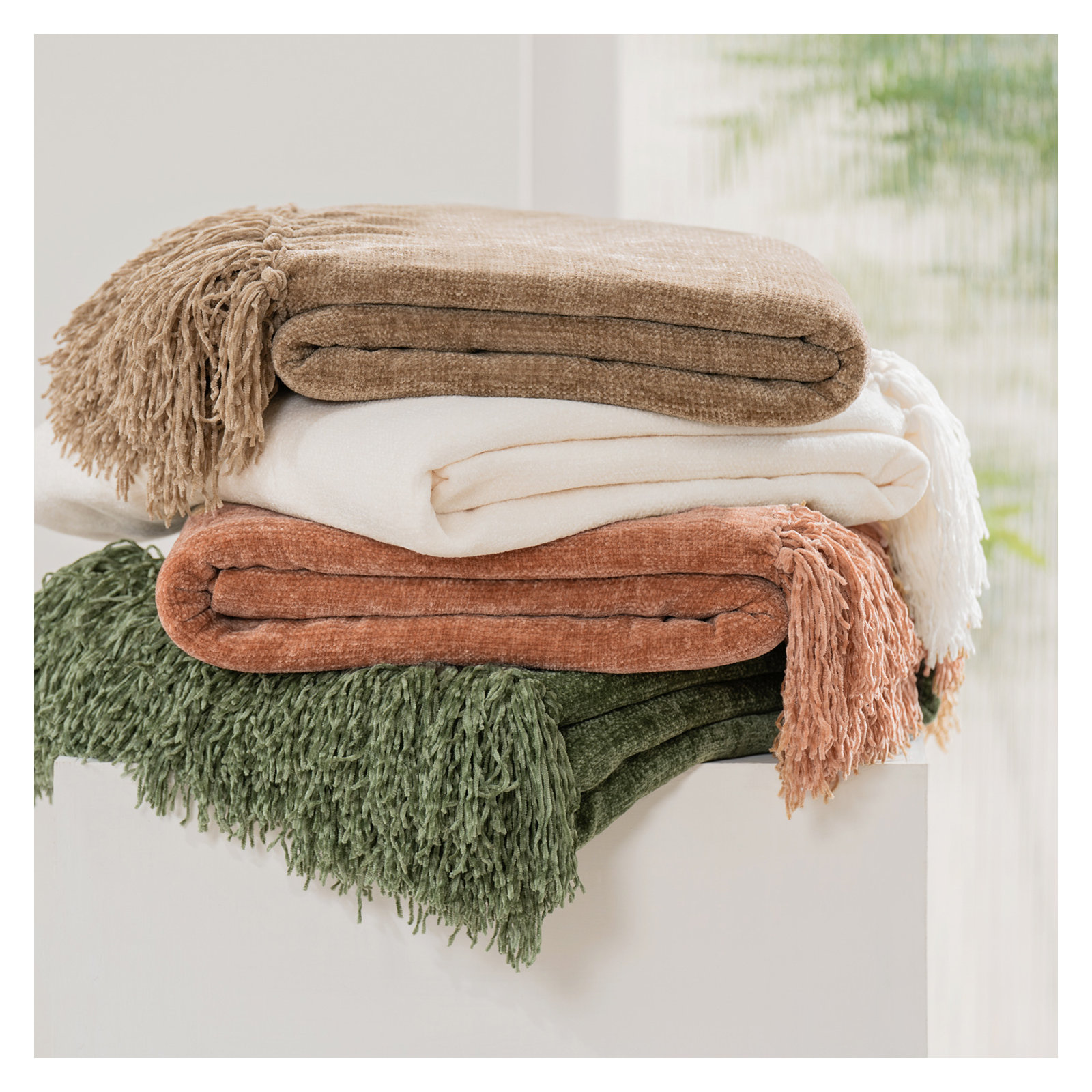 Soft Chenille Throw Blanket, 80" L x 60" W, Clay