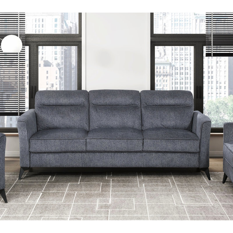 Chaise moderne en microfibre texturée gris foncé avec coussins attachés et pieds en métal 3 pièces