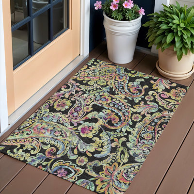 Tapis extérieur lavable à motif cachemire noir 3 'x 5'